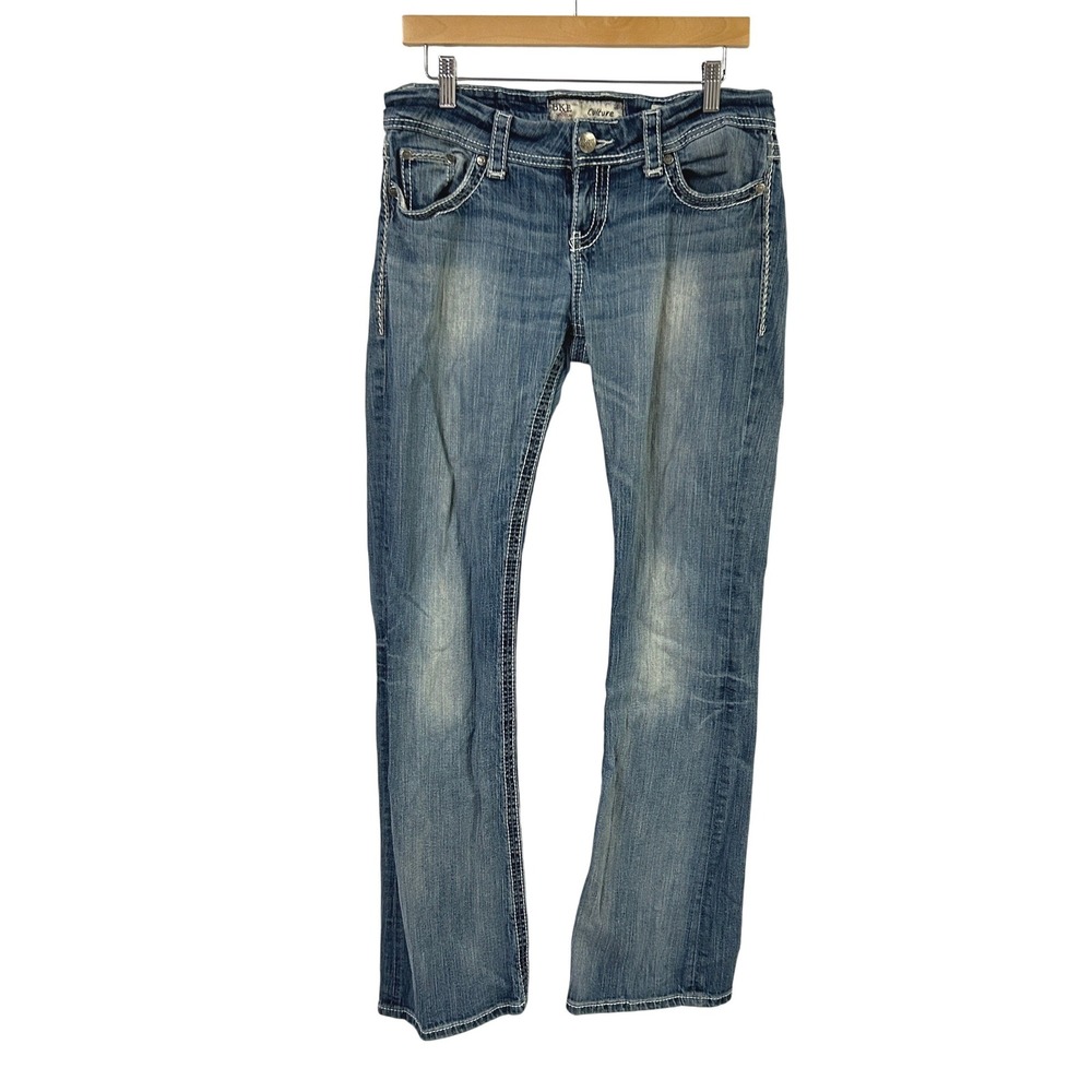 BKE Culture Bootcut Jeans Thick Contrast Stitch 30L Blue‎ Y2K Western Cowgirl